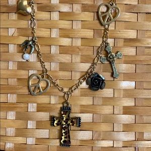 Betsey Johnson leopard print long cross necklace